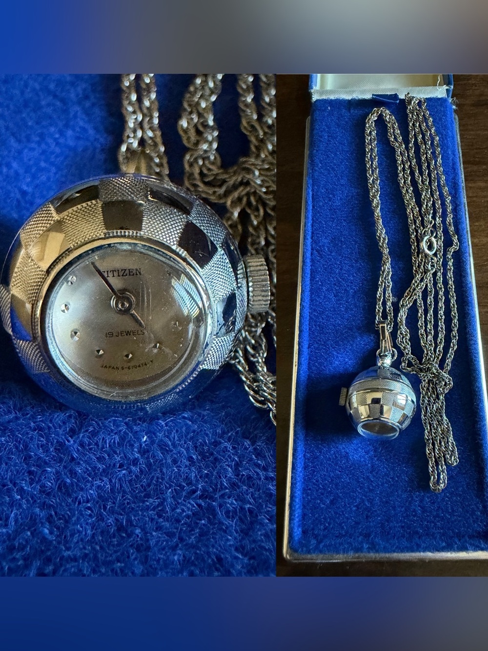 Vintage CITIZEN 19 Jewel Silver Disco Ball Orb Pendant Watch Necklace Rare!